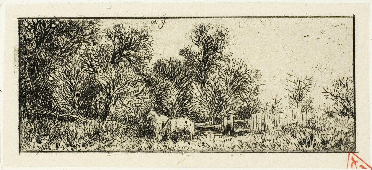 Dwa konie w lesie autorstwa Charles Emile Jacque