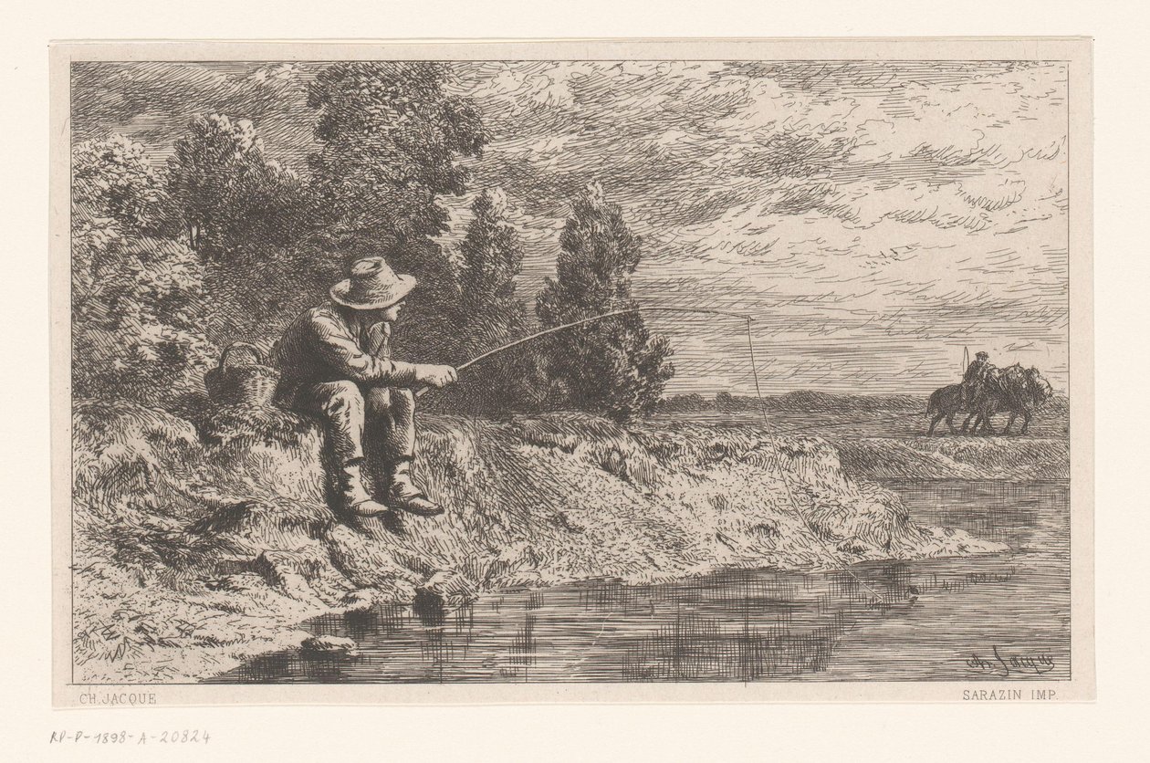 Rybak na wodzie Peche au gardon autorstwa Charles Emile Jacque