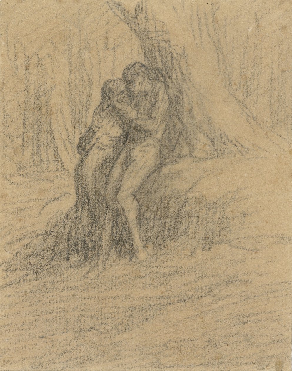 Para rolników kocha się pod ciężkim drzewem autorstwa Charles Emile Jacque