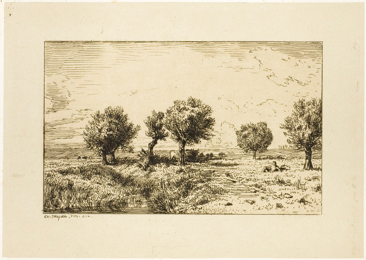 Wierzby w krajobrazie autorstwa Charles Emile Jacque