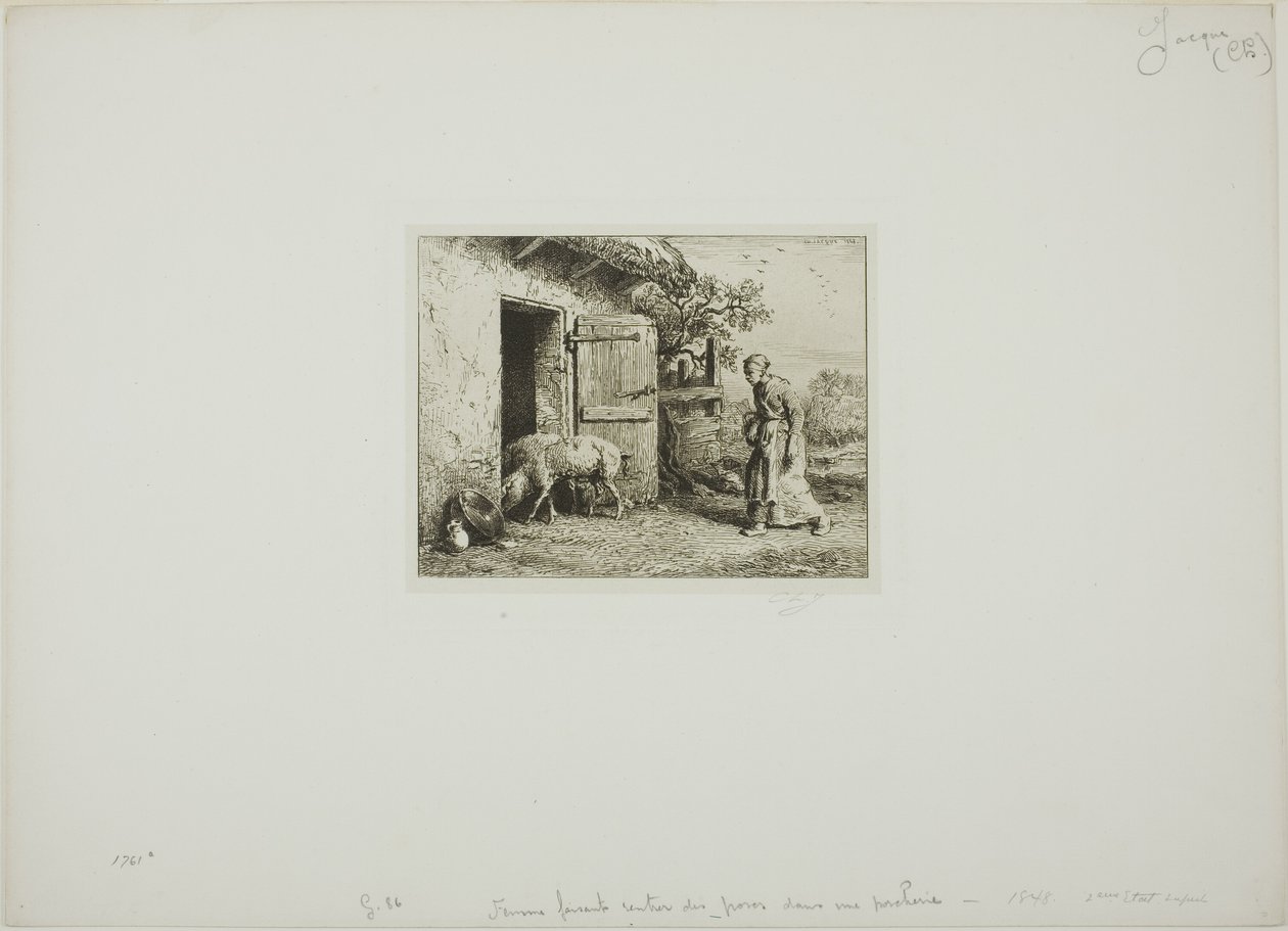 Kobieta przyprowadzająca świnie do domu autorstwa Charles Emile Jacque
