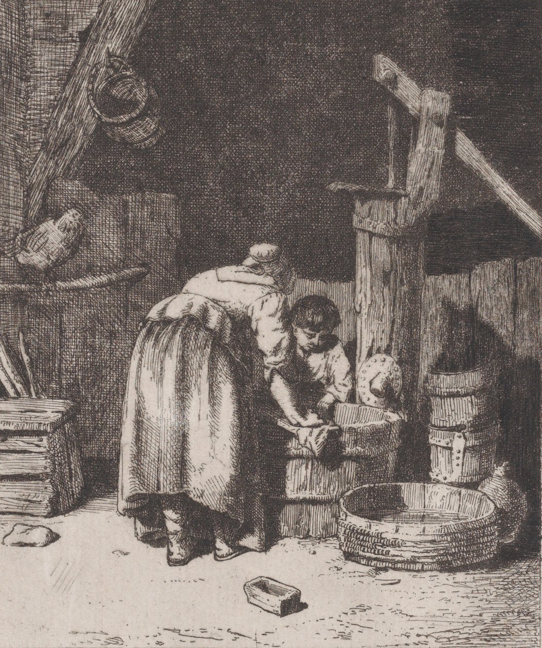 Kobiety Pranie, ca. 1845-50. autorstwa Charles Emile Jacque