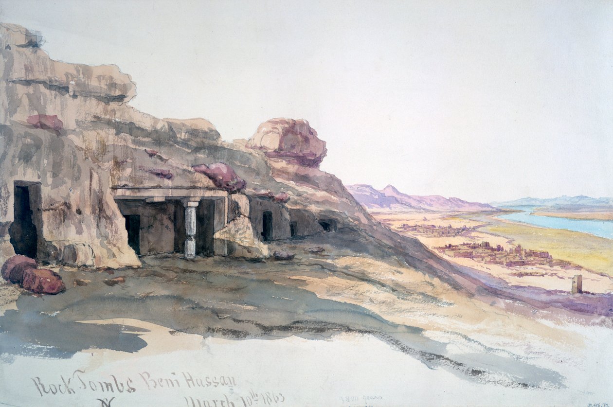 Grobowce skalne, Beni Hassan, 10 marca 1863, Egipt, 1863 autorstwa Charles Émile de Tournemine