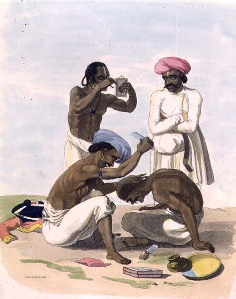Fryzjerzy, tablica 17 z „Rysunków Wschodu”, wyd. 1806 (akwatinta) autorstwa Charles Emilius (after) Gold