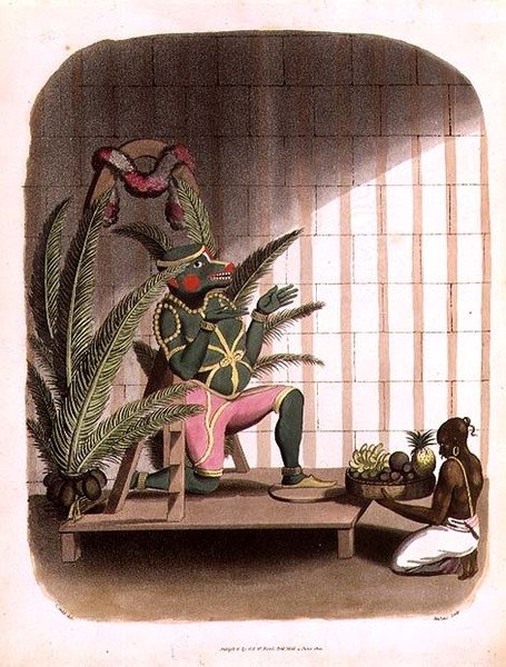 Hanuman, tablica 31 z „Rysunków orientalnych”, ryt. Thomas Medland (1755-1823), wyd. 1803 (akwatinta) autorstwa Charles Emilius (after) Gold