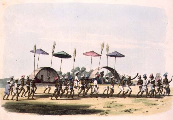 Procesja małżeńska przez miasto Nagapattinam, tablica 32 z „Rysunków orientalnych”, ryt. Thomas Medland (1755-1823) wyd. 1806 (akwatinta) autorstwa Charles Emilius (after) Gold