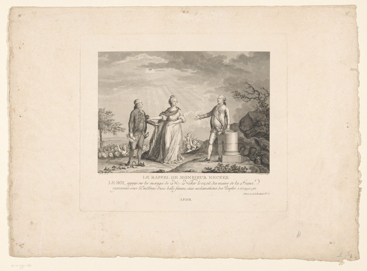 Powrót Jacquesa Neckera, 1788 Le przypomnieć de Monsieur Necker (tytuł na obiekcie) autorstwa Charles Etienne Gaucher