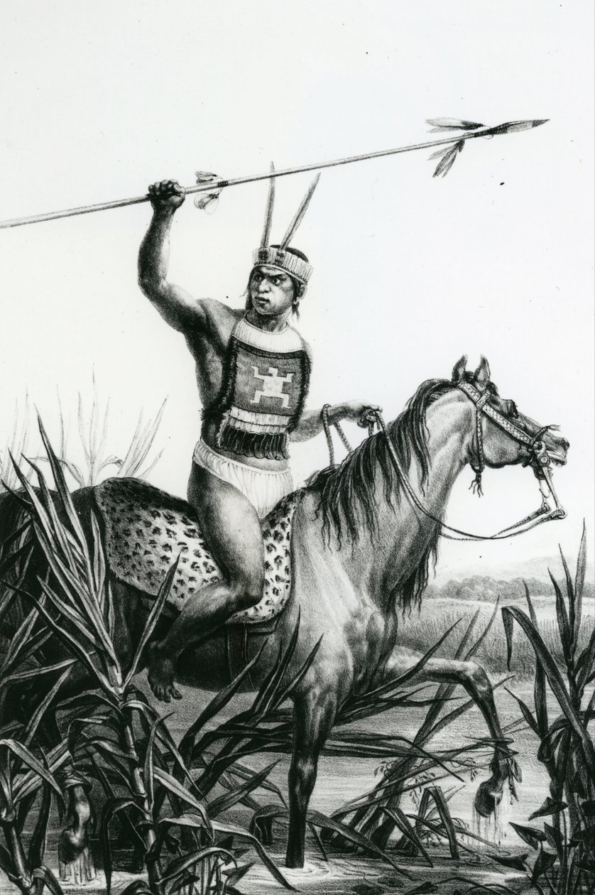 Wódz Charruas z „Pitoresque i historycznej podróży do Brazylii” Jeana Baptiste Debreta, 1834 autorstwa Charles Etienne Pierre Motte