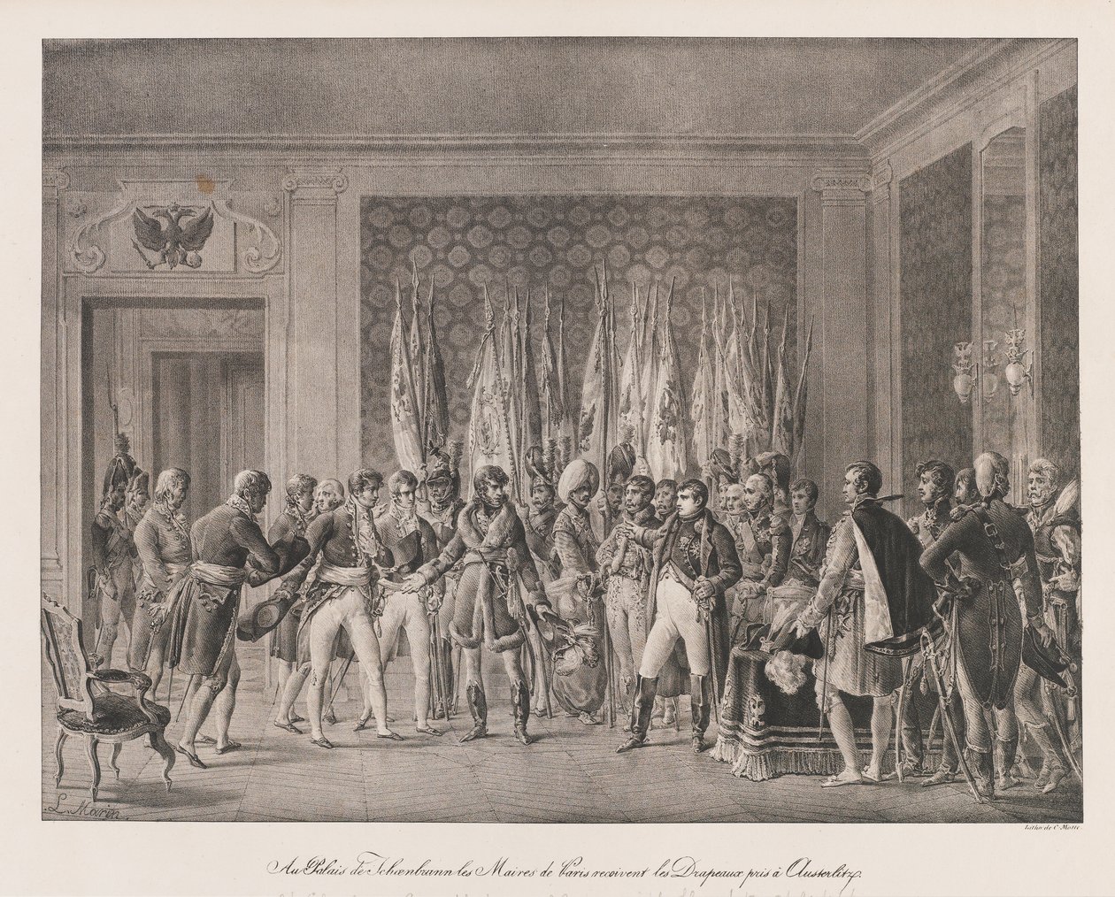 Maires of Paris odbierają flagę Austerlitz, początek XIX wieku (lito) autorstwa Charles Etienne Pierre Motte
