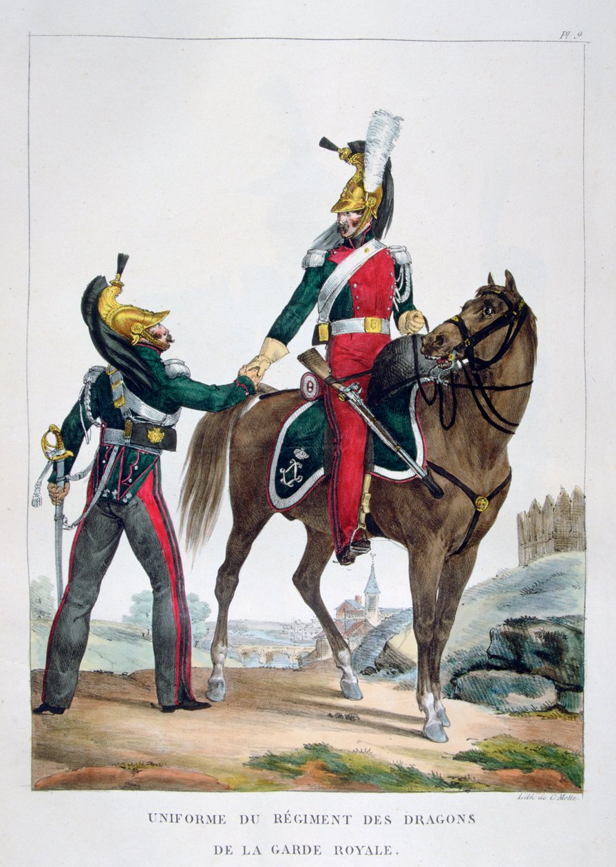 Mundur pułku dragonów gwardii królewskiej, Francja, 1823 r. autorstwa Charles Etienne Pierre Motte