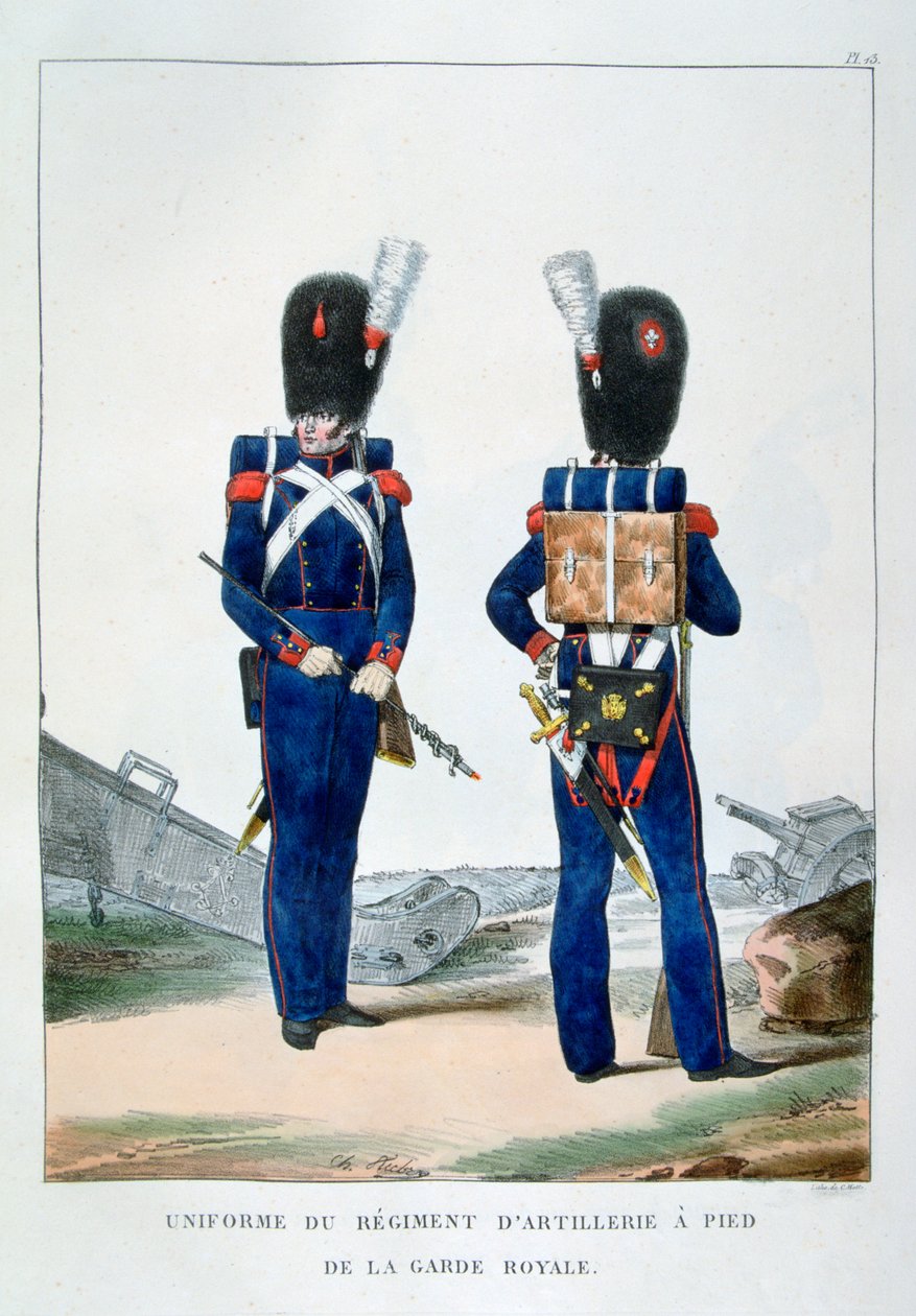 Mundur pułku artylerii pieszej gwardii królewskiej, Francja, 1823 r. autorstwa Charles Etienne Pierre Motte