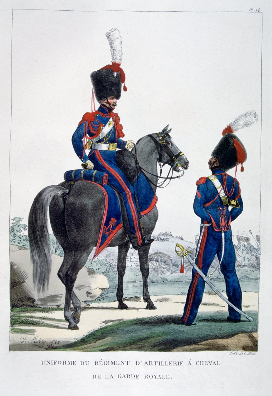 Mundur pułku artylerii konnej gwardii królewskiej, Francja, 1823 r. autorstwa Charles Etienne Pierre Motte