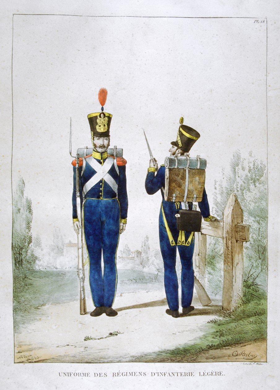 Mundur pułku lekkiej piechoty, Francja, 1823 r. autorstwa Charles Etienne Pierre Motte