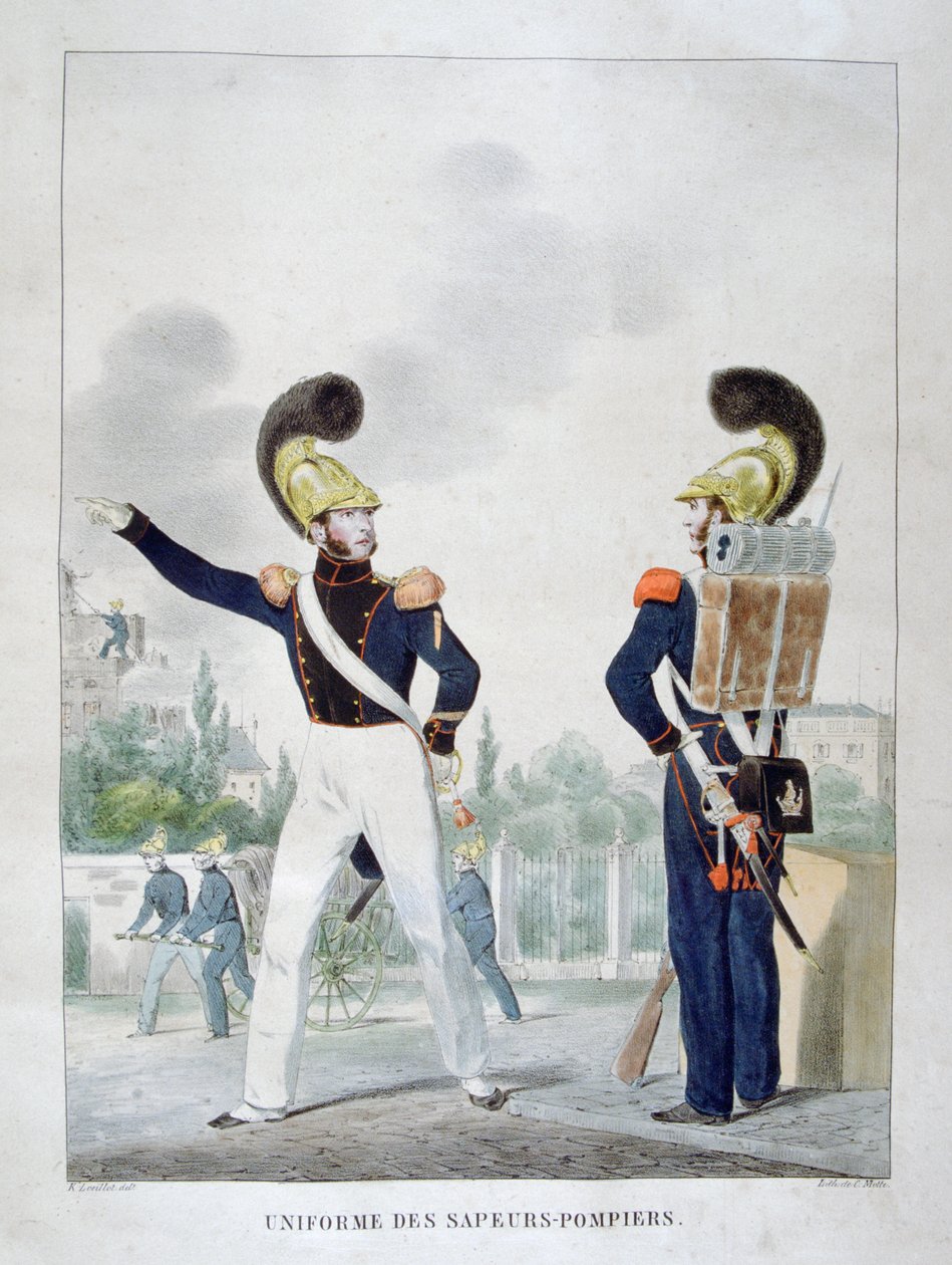 Mundur wojskowych saperów-strażaków, Francja, 1823 autorstwa Charles Etienne Pierre Motte