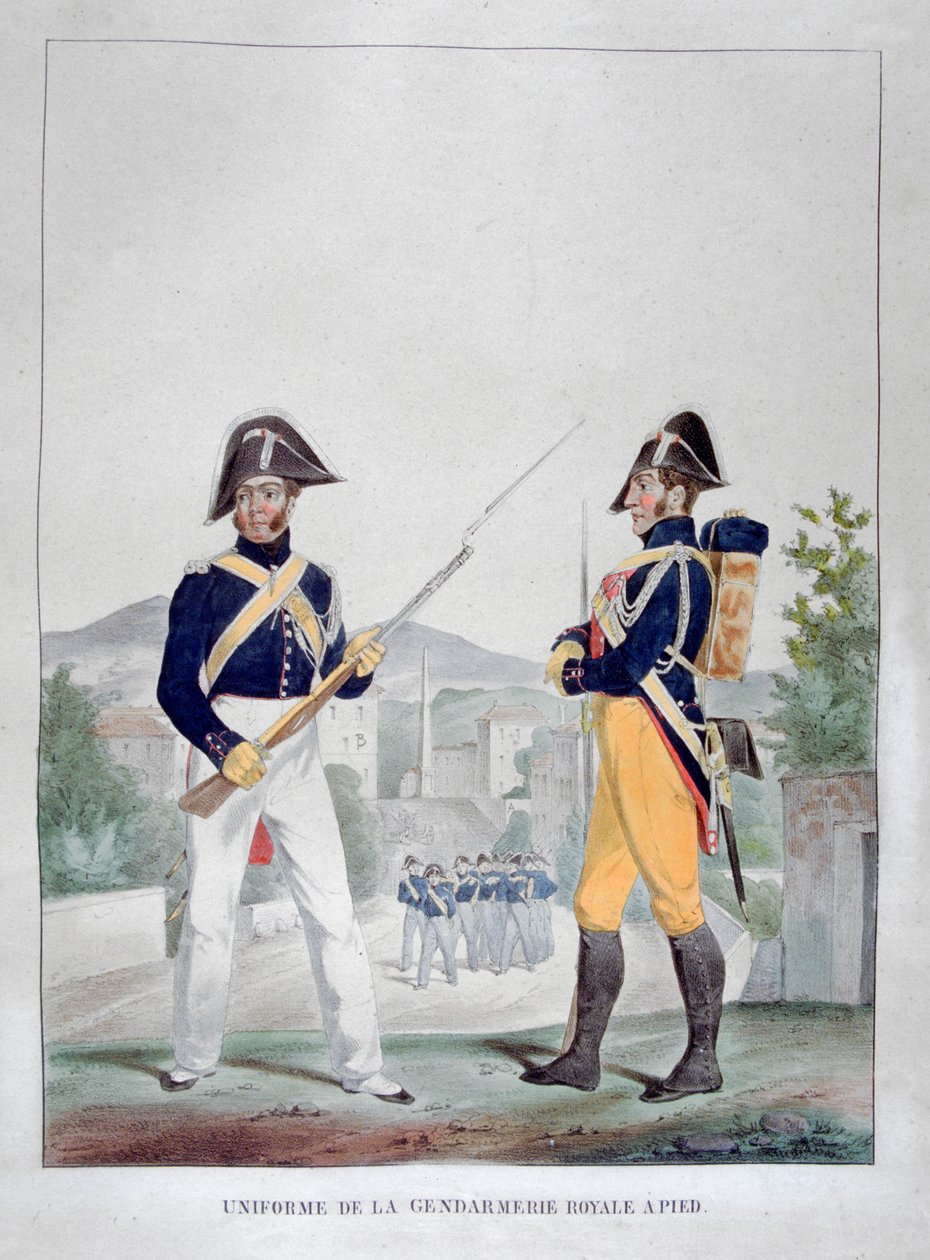 Mundur królewskich żandarmów pieszych, Francja, 1823 r. autorstwa Charles Etienne Pierre Motte