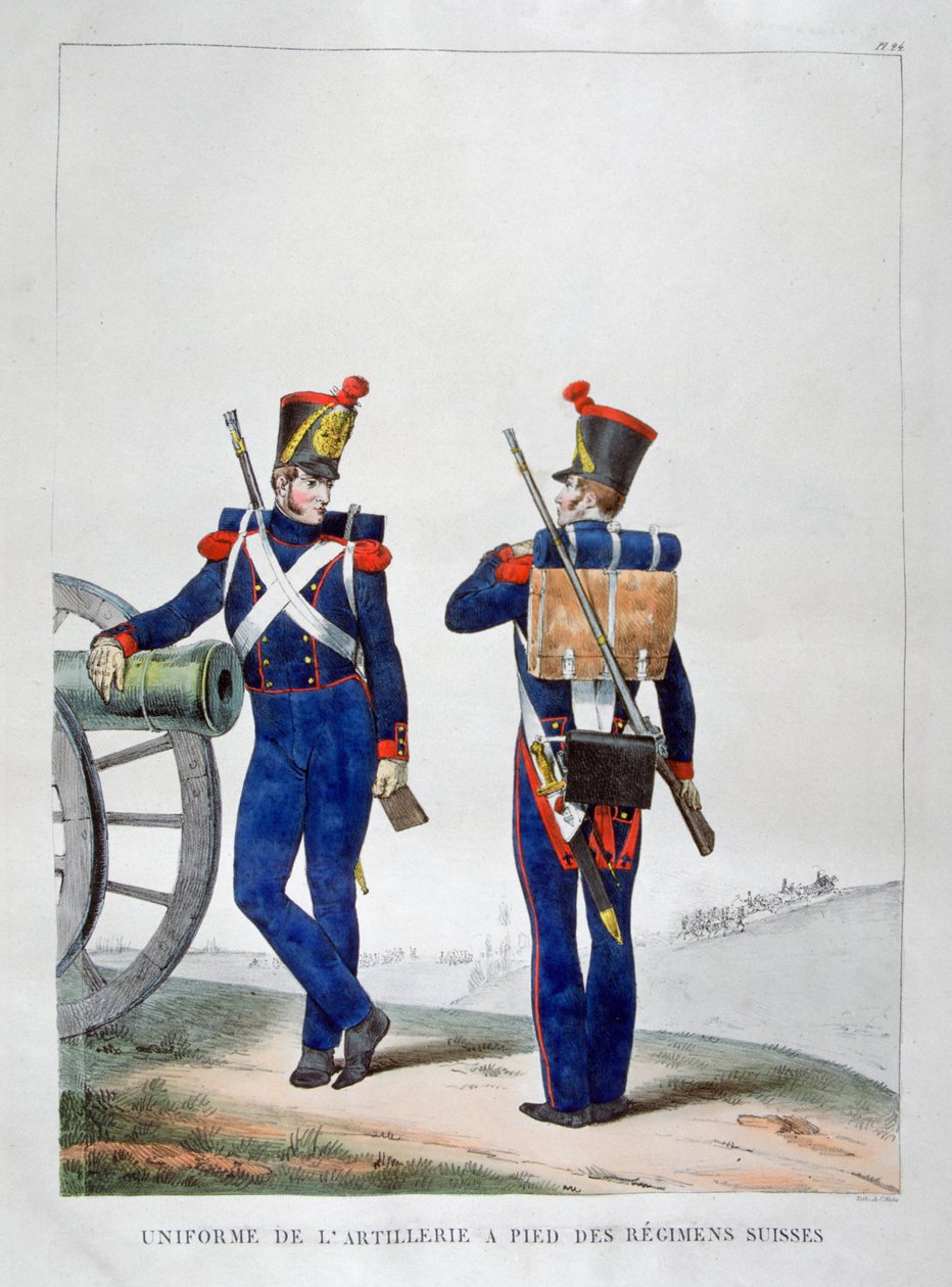 Mundury szwajcarskiego pułku artylerii, 1823 r. autorstwa Charles Etienne Pierre Motte