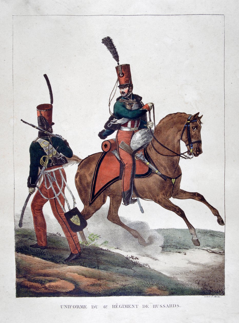Mundury 6. pułku huzarów francuskich, 1823 r. autorstwa Charles Etienne Pierre Motte