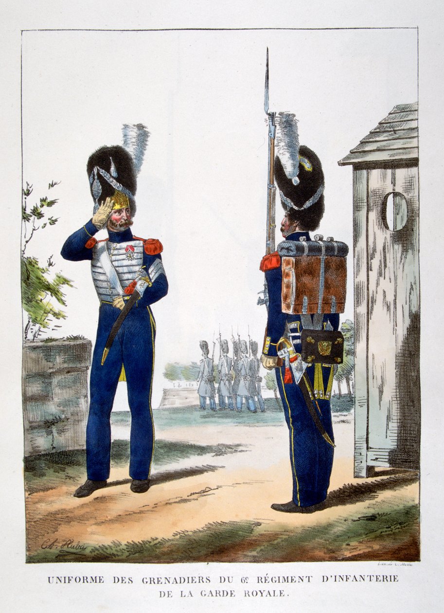 Mundury grenadierów... francuskiej gwardii królewskiej, 1823 r. autorstwa Charles Etienne Pierre Motte