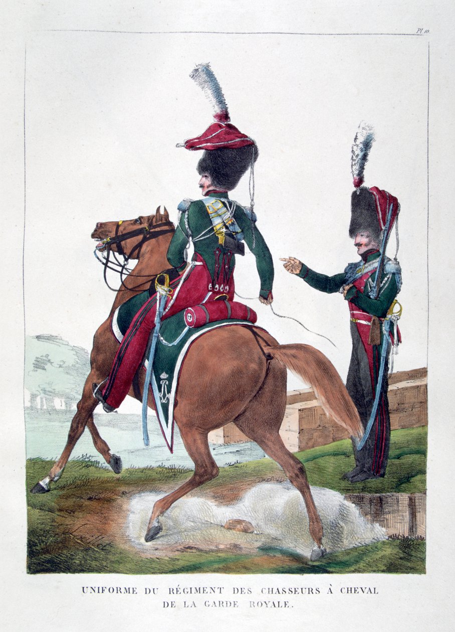 Mundury konnego pułku chasseurów francuskiej gwardii królewskiej, 1823 r. autorstwa Charles Etienne Pierre Motte