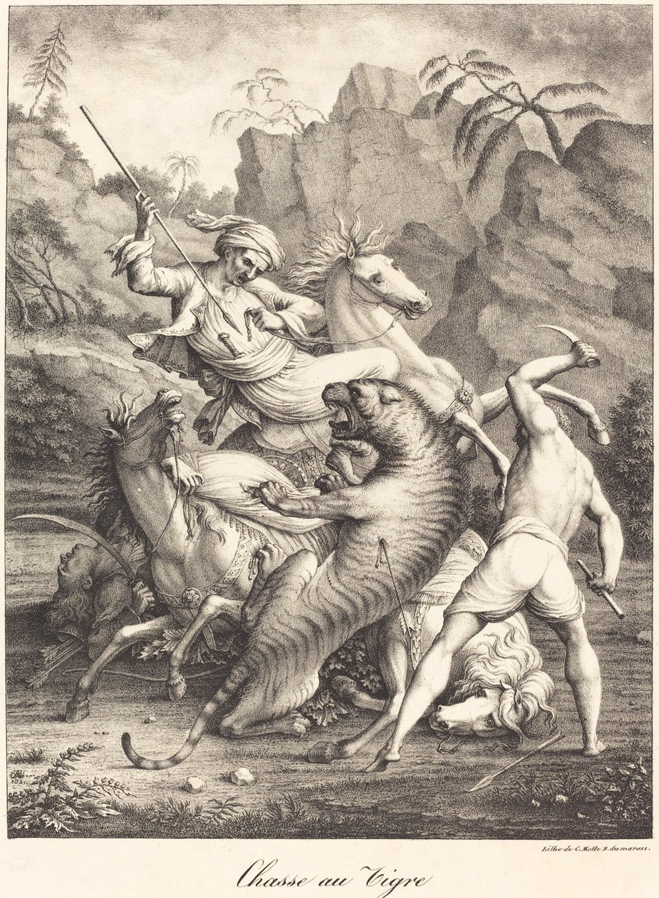 Polowanie na Tygrysa autorstwa Charles Etienne Pierre Motte after Auguste Jacques Regnier