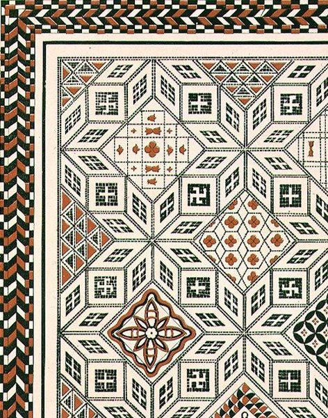 Projekt mozaikowego chodnika odkrytego w Nimes, prawdopodobnie z II lub III wieku, wyd. według Day & Son (lito) autorstwa Charles Felix Marie (after) Texier