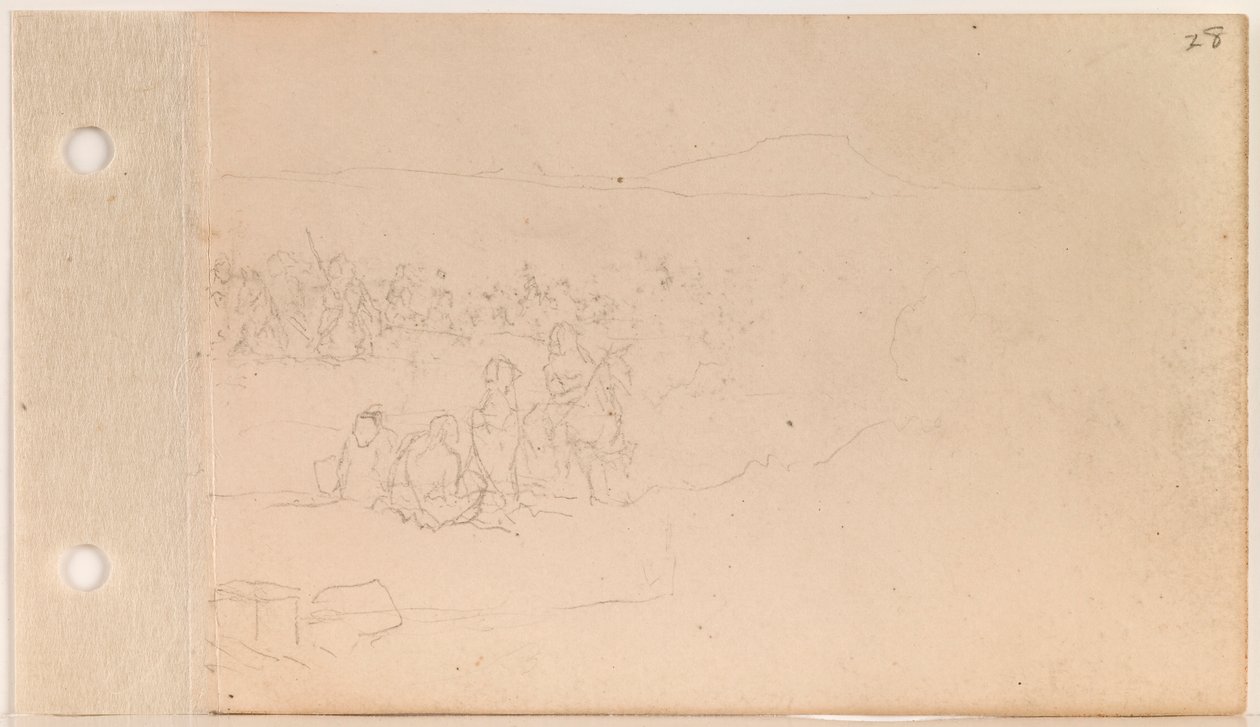 Pahtanka (Opaska Dużej Głowy) Gathering on Shore (prawa połowa; pozostawia 27 verso i 28 recto) autorstwa Charles Ferdinand Wimar