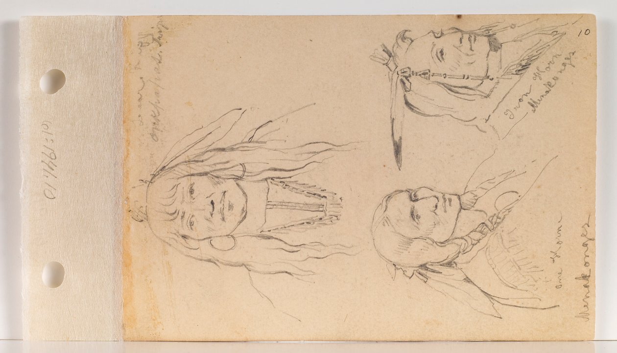 Portrety Mato Chuthuhu (Żebro Niedźwiedzia), Ha won je tah (Jeden Róg/Samotny Róg) i Heh Mah Zah (Żelazny Róg) (k. 10 prosto) autorstwa Charles Ferdinand Wimar