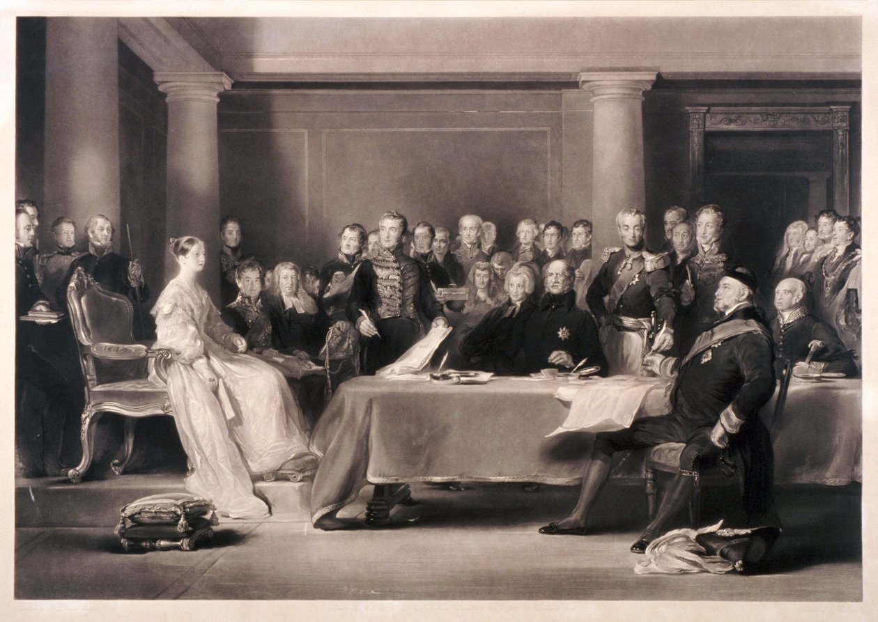 Królowa Wiktoria przewodnicząca na radzie w sprawie wstąpienia na tron, 1846 autorstwa Charles Fox