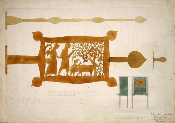 Projekt dla mosiężnego zawiasu biurka autorstwa Charles Francis Annesley Voysey