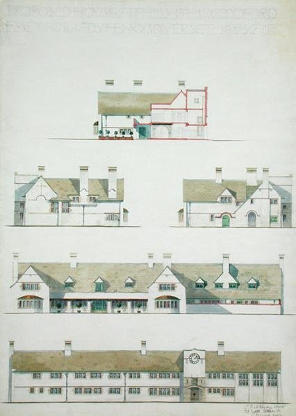 Proponowany dom w Higham Woodford, Essex dla lady Henry Somerset autorstwa Charles Francis Annesley Voysey
