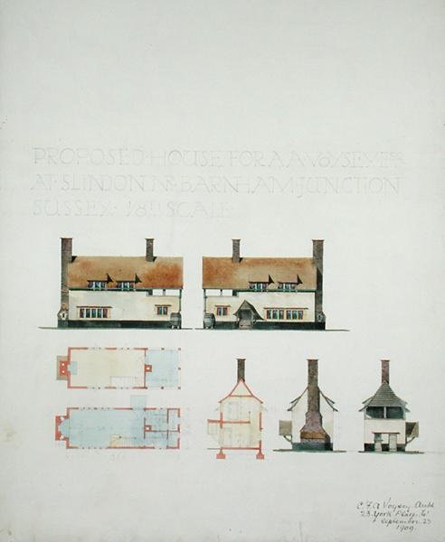 Proponowany dom dla AA Voysey Esq. w Slindon niedaleko Barnham Junction, Sussex autorstwa Charles Francis Annesley Voysey