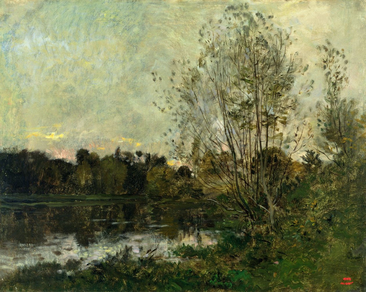 Jezioro w lesie o zmierzchu, ok. 1865 autorstwa Charles Francois Daubigny