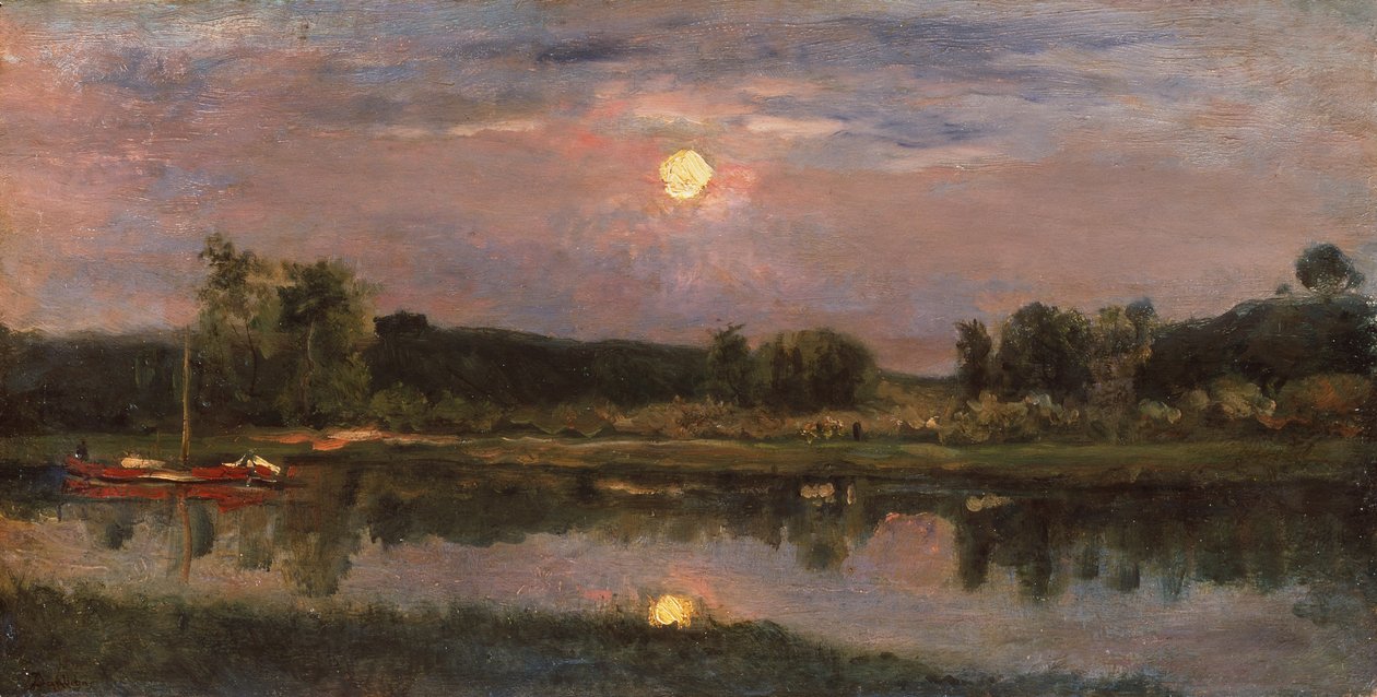 Krajobraz rzeki księżycowej, c.1855 (olej na pokładzie) autorstwa Charles Francois Daubigny
