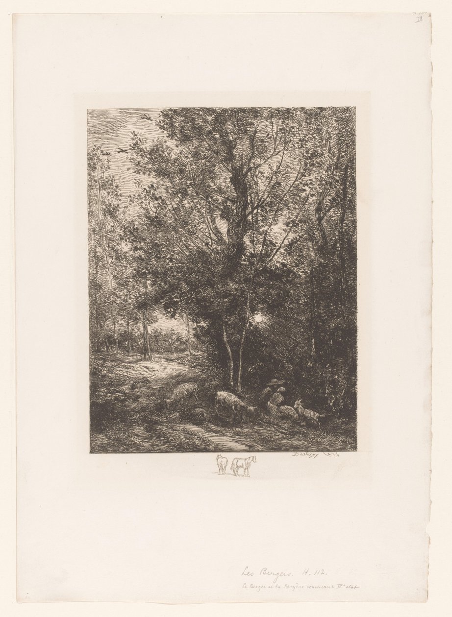 Las z odpoczywającymi pasterzami Le berger et la bergere autorstwa Charles Francois Daubigny