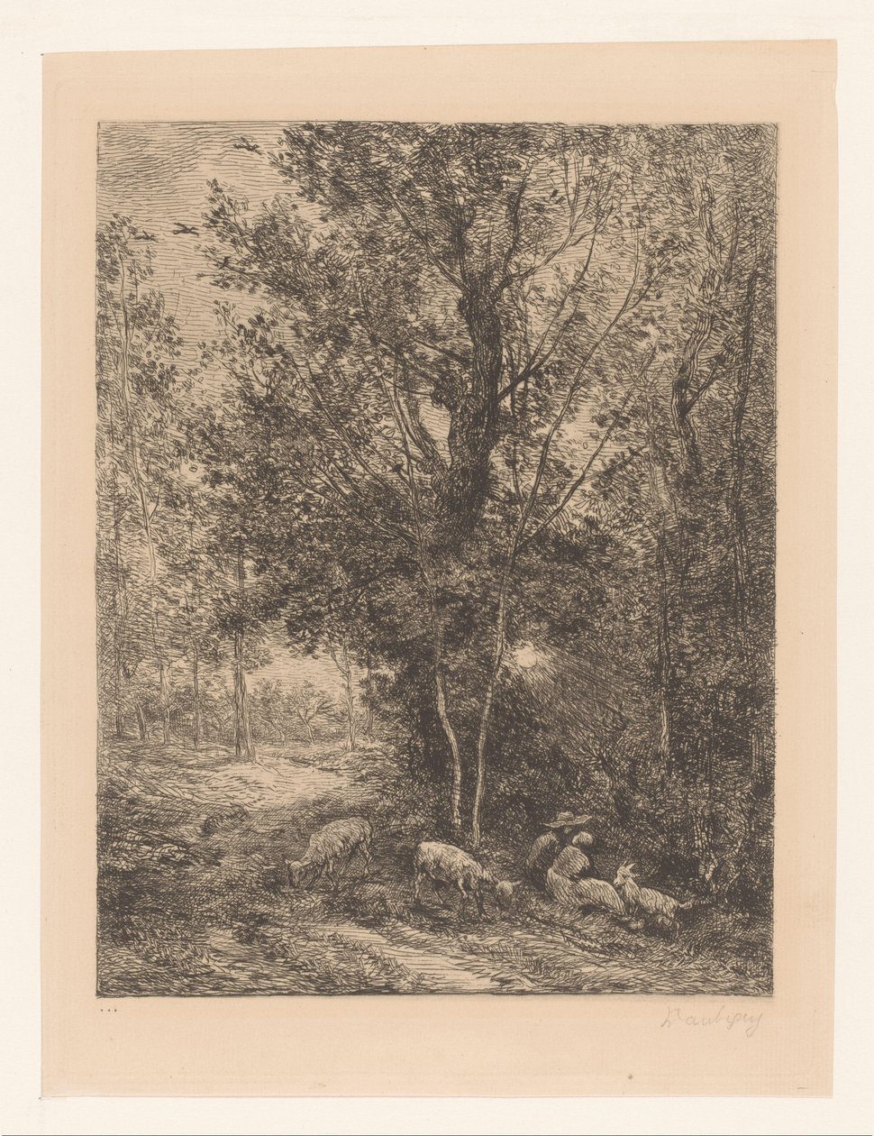 Las z odpoczywającymi pasterzami Le berger et la bergere autorstwa Charles Francois Daubigny
