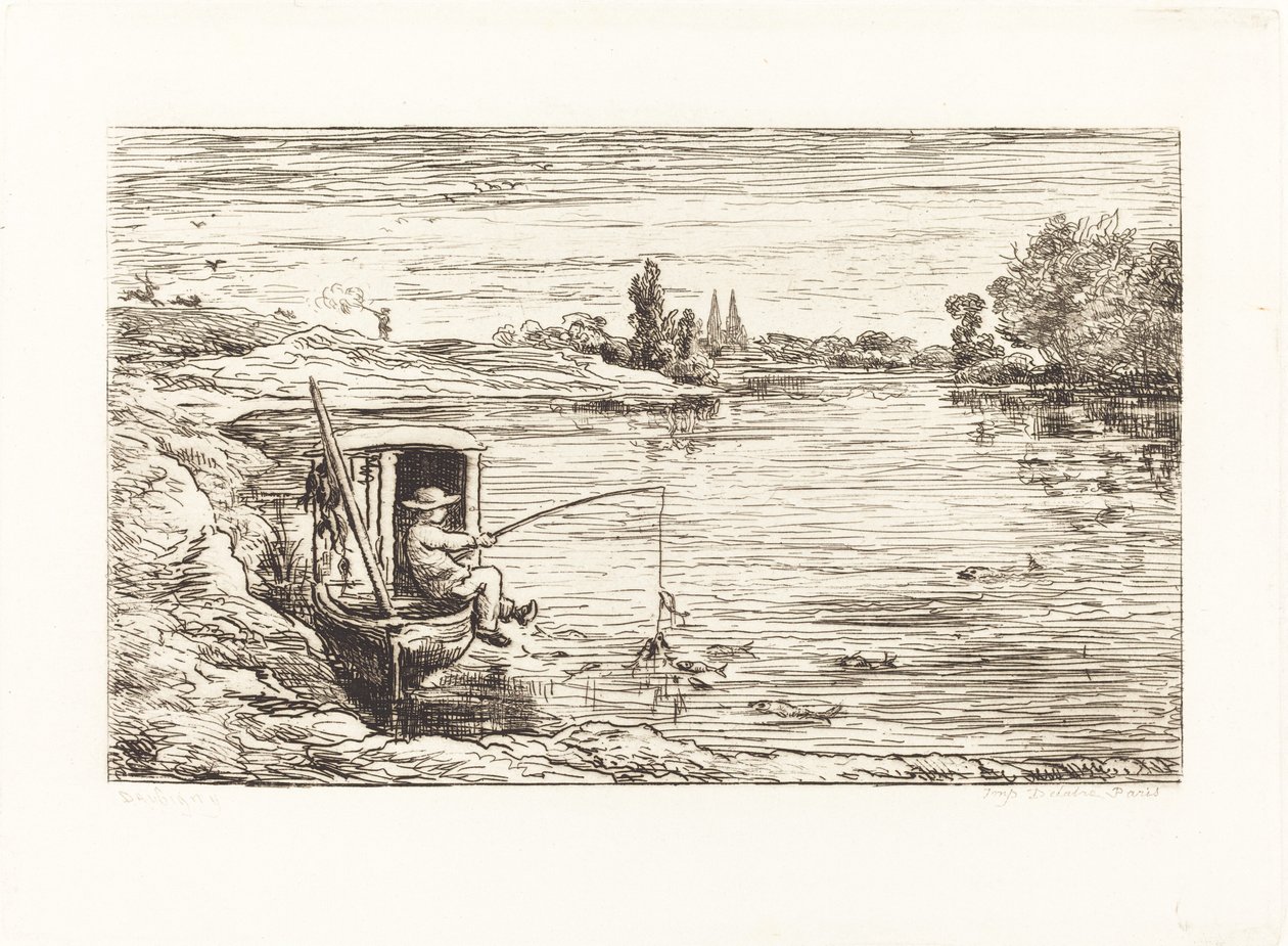 Wędkarstwo w kabinie (Le Mousse a la peche) autorstwa Charles Francois Daubigny
