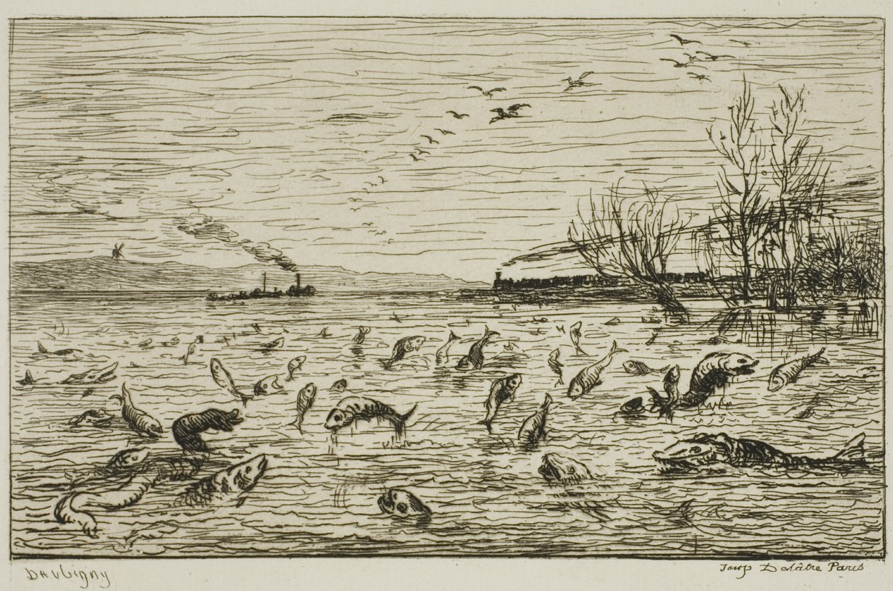 Uroczystość ryb z okazji odpłynięcia chłopca okrętowego (The Fish) autorstwa Charles Francois Daubigny