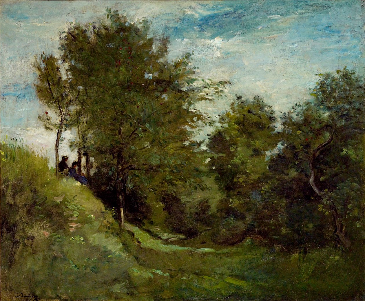 Pejzaż z postaciami siedzącymi na brzegu, koniec lat 70. XIX wieku autorstwa Charles Francois Daubigny
