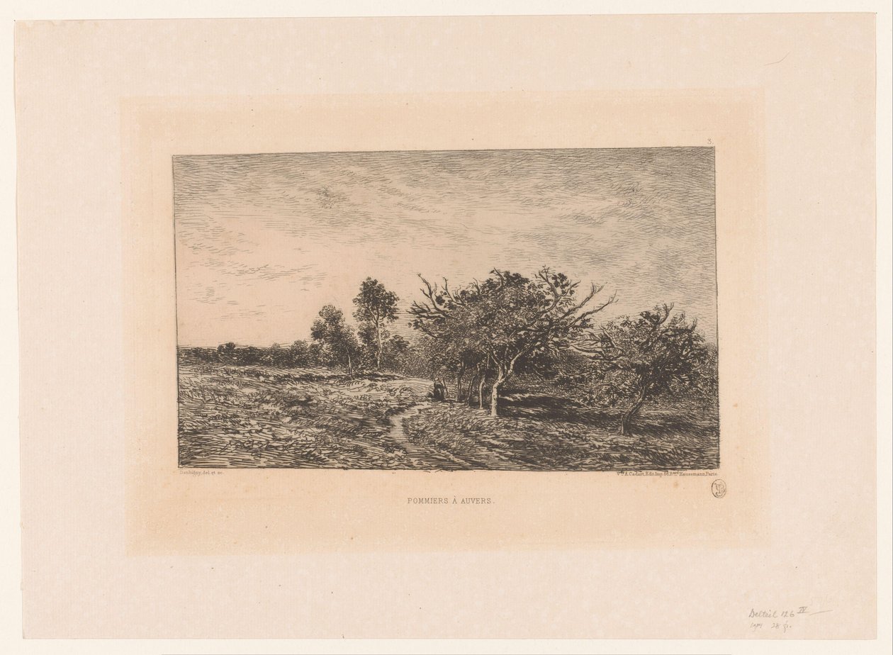 Krajobraz z jabłoniami Pommiers i Auvers. (tytuł na obiekcie) autorstwa Charles Francois Daubigny