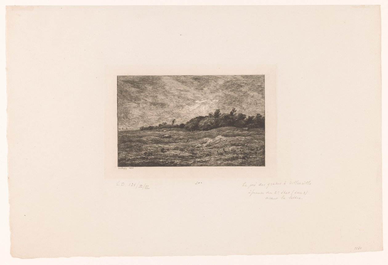 Krajobraz z pasącym się bydłem i królikami Le pre des Graves a Villerville autorstwa Charles Francois Daubigny