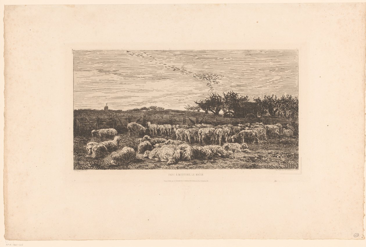 Krajobraz ze stadem owiec Parc à moutons, le matin (tytuł na obiekcie) autorstwa Charles Francois Daubigny