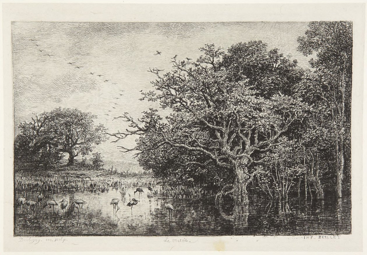 Bagno z bocianami autorstwa Charles Francois Daubigny