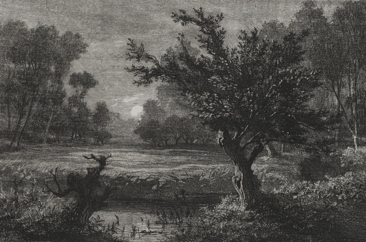 Wschód księżyca w dolinie Andilly, 1845. autorstwa Charles Francois Daubigny