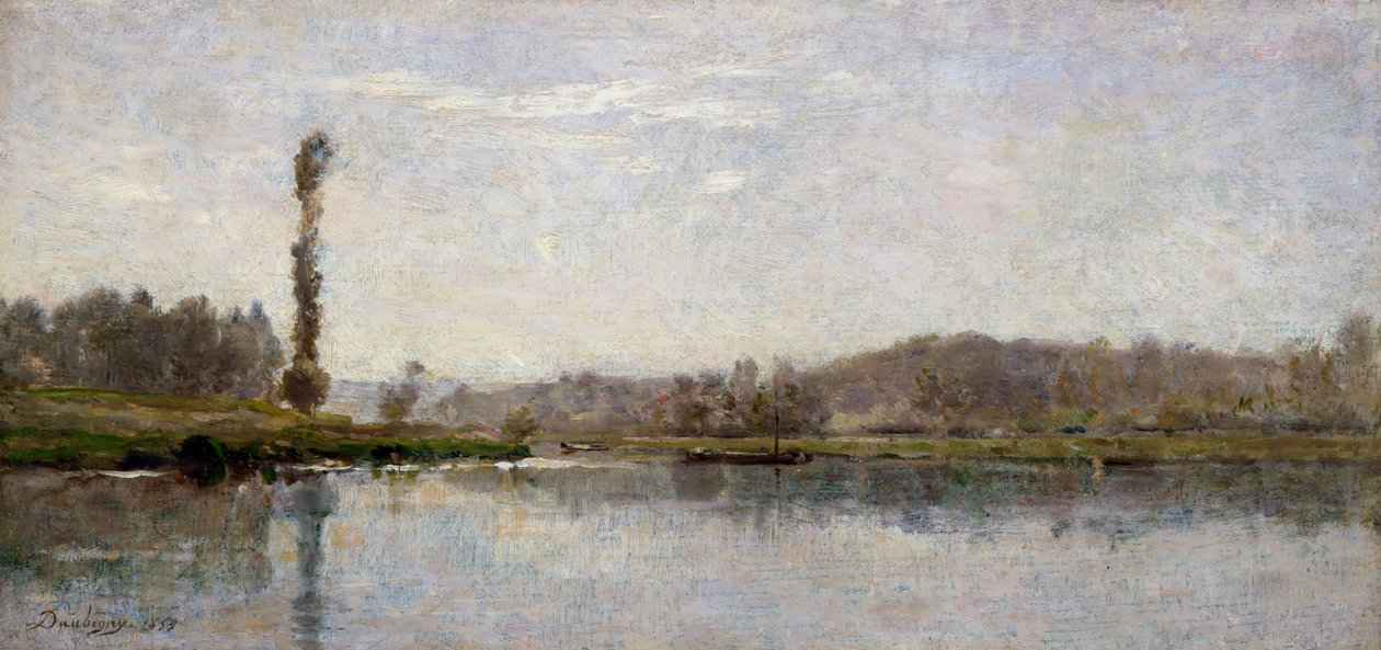 Poranek nad rzeką Oise, Auvers (olej na płycie) autorstwa Charles Francois Daubigny