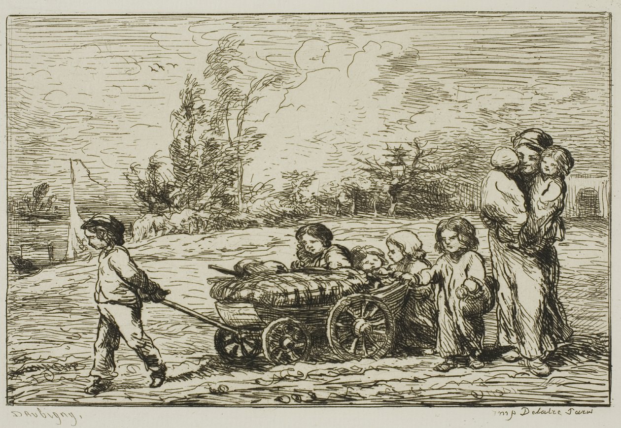 Wprowadzanie się z wozem (Wyposażenie łodzi) autorstwa Charles Francois Daubigny