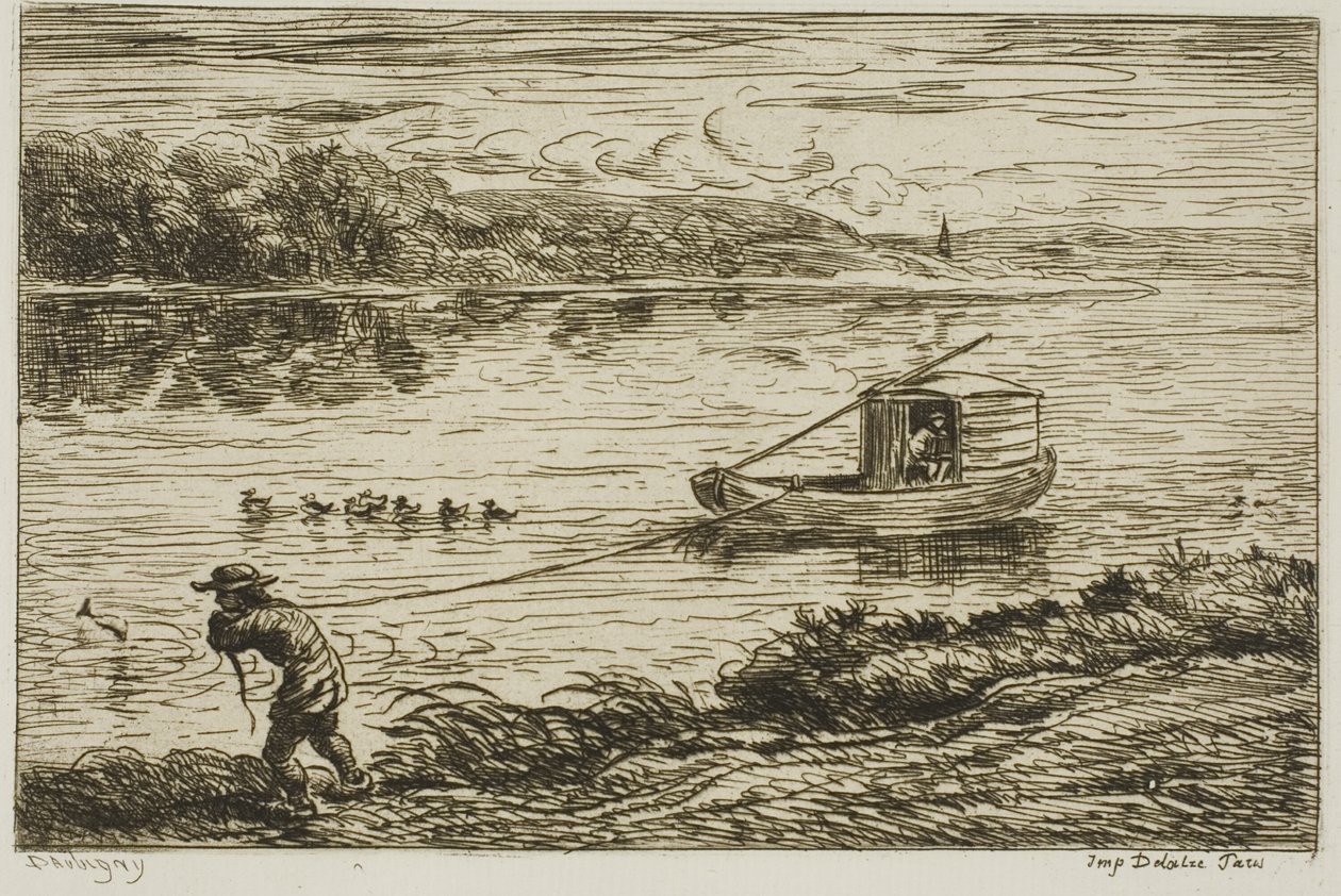 Chłopiec okrętowy ciągnący linę (ciągnięcie liny) autorstwa Charles Francois Daubigny
