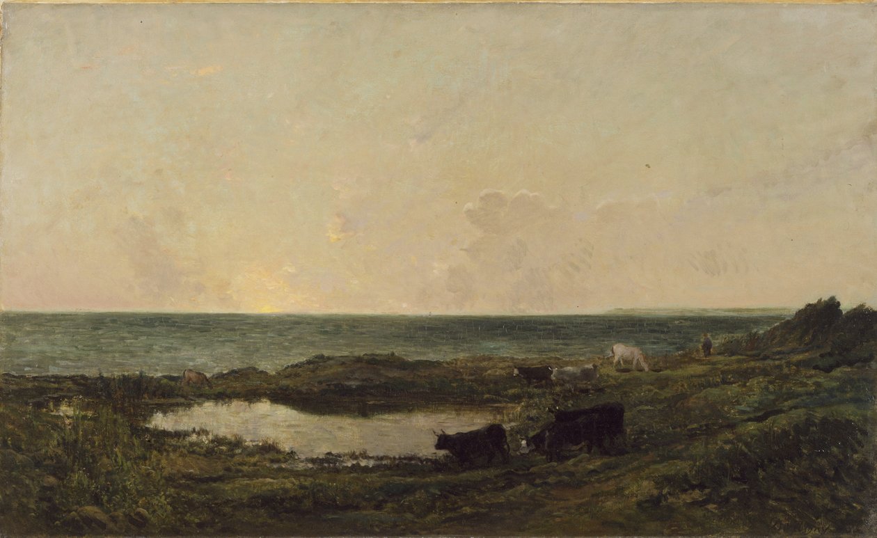 Zachód słońca na wybrzeżu w Villerville autorstwa Charles Francois Daubigny