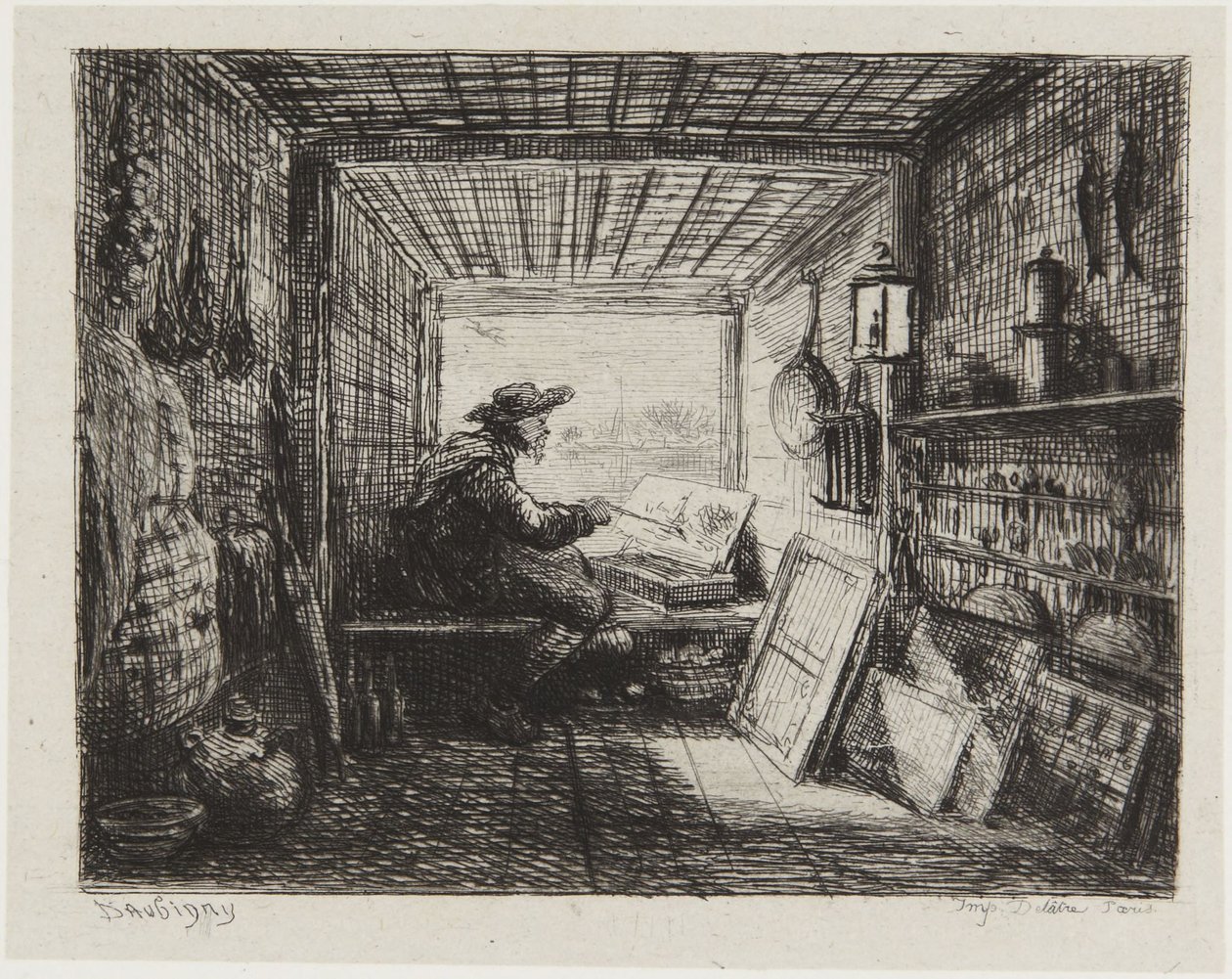 Pracownia na łodzi autorstwa Charles Francois Daubigny