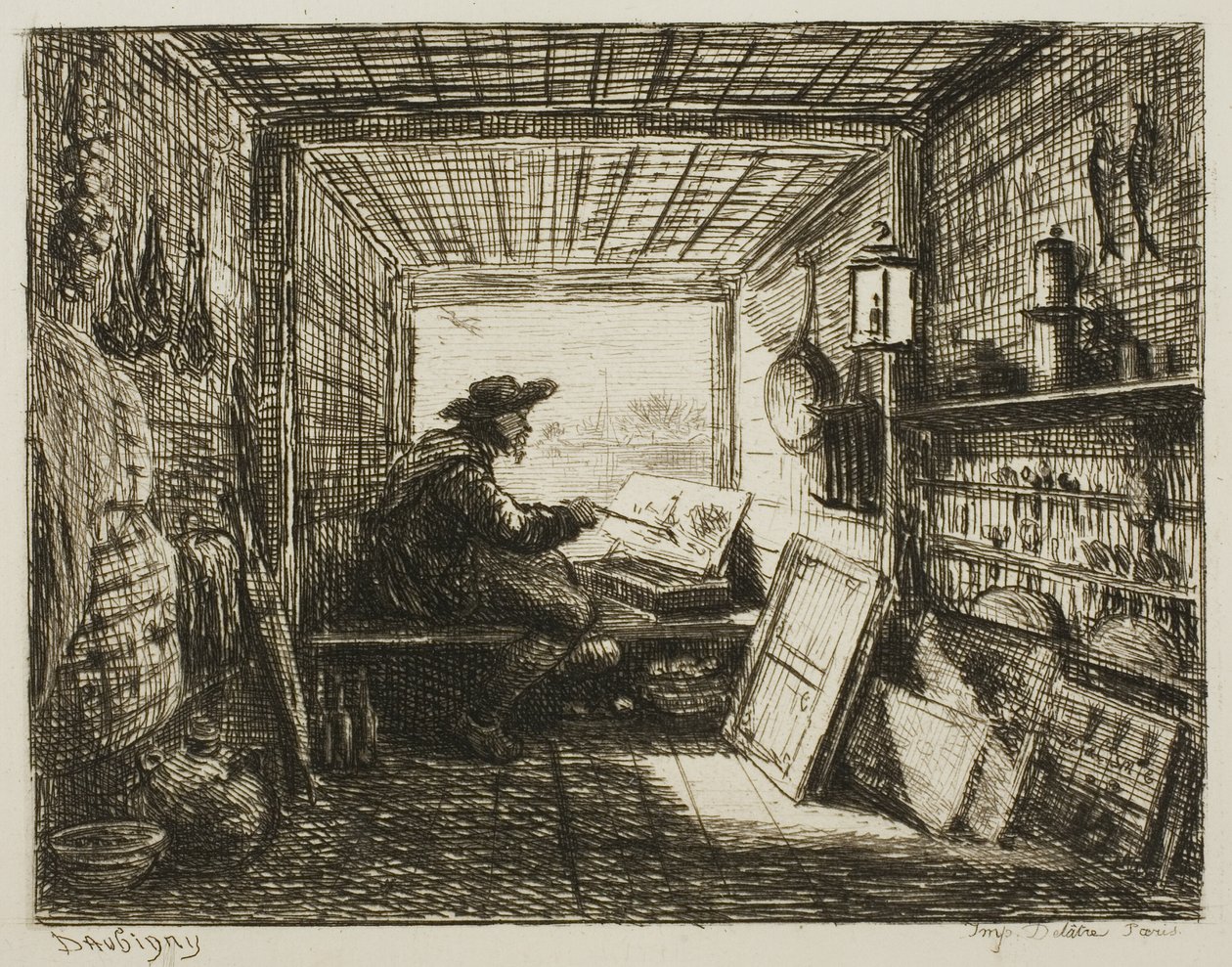 Studio łodzi, z wycieczki statkiem autorstwa Charles Francois Daubigny