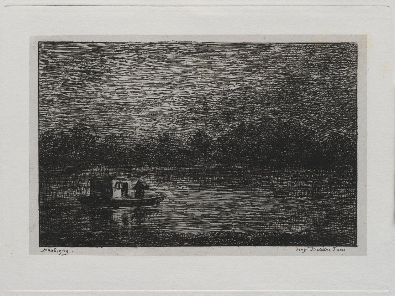 Rejs łodzią: nocna podróż lub łowienie w sieci, druga wersja, 1861. autorstwa Charles Francois Daubigny